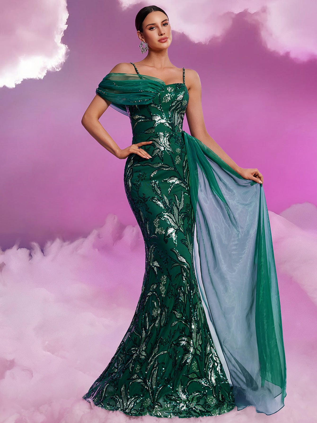 Women's Elegant Sequin Ribbon V-Neck Strap Chic Cocktail Formal Evening Dress 4