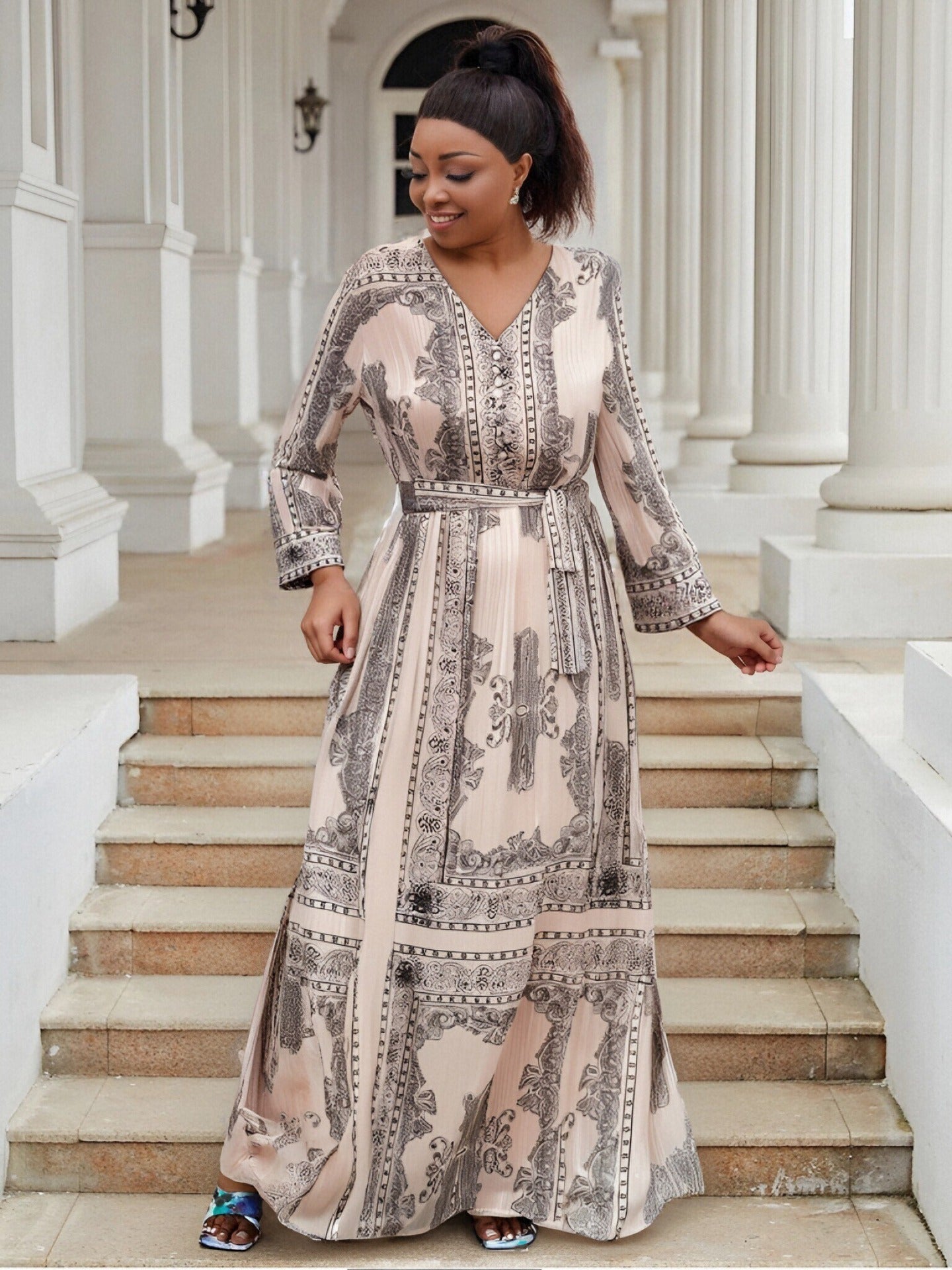 Plus Size women's clothing elegant loose Casual pleated chiffon long dress for women 4