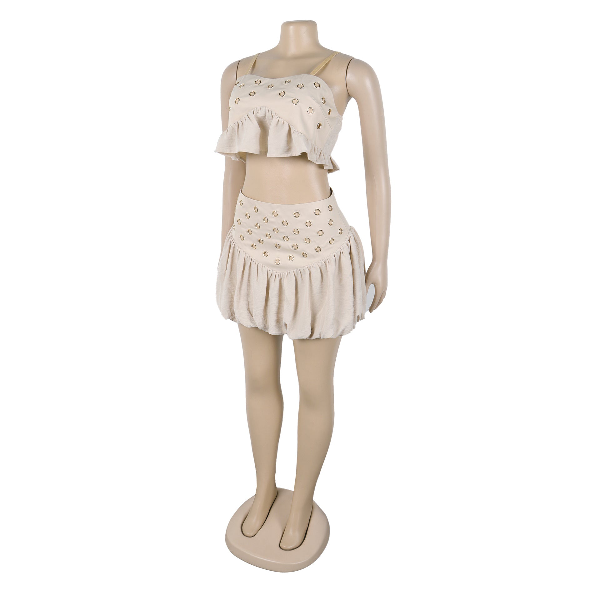 Women Off-Shoulder Suspender Top and Skirt Two-Piece Set 16