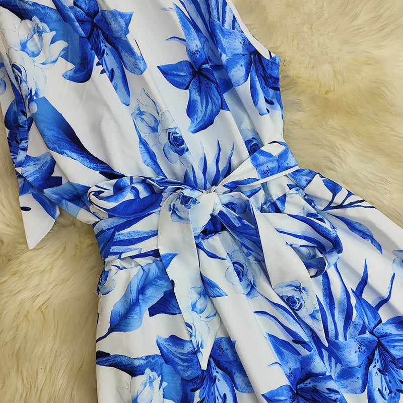 Women Spring Print Round Neck Sleeveless Dress 7