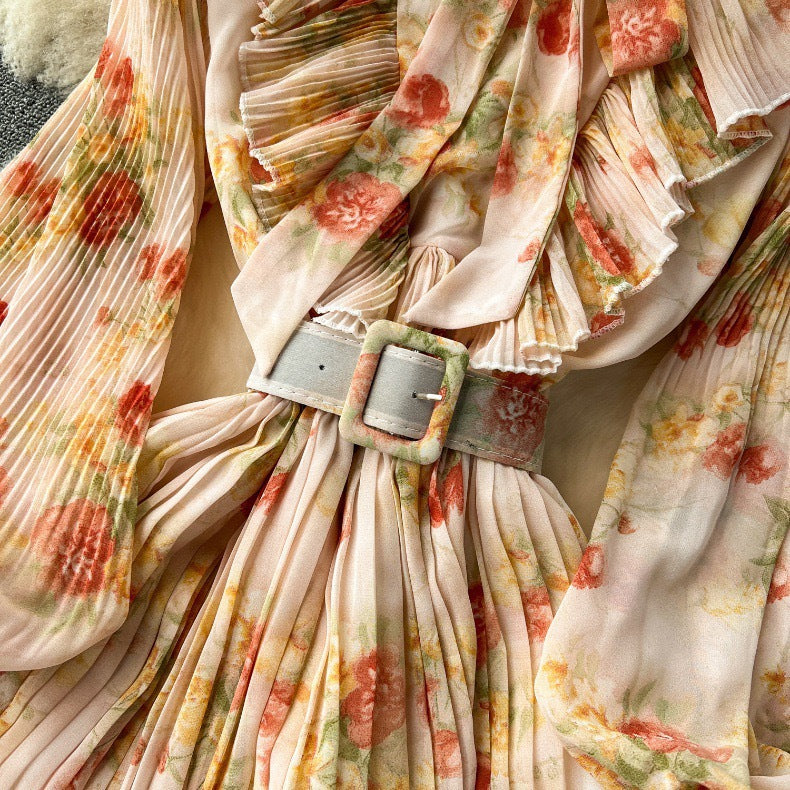 Women French floral pleated skirt 13