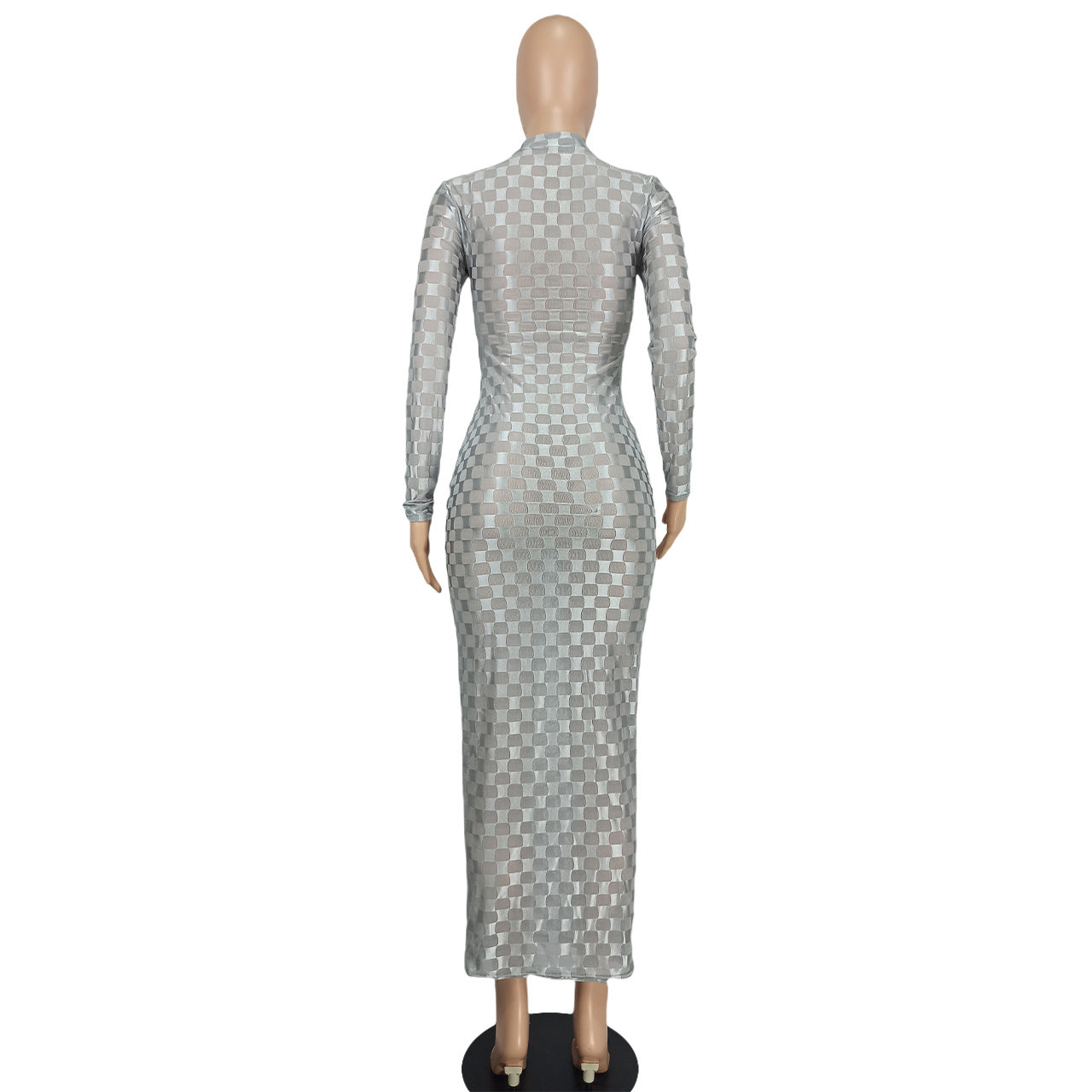 Women's Clothing Sexy Fashion Plaid Mesh Long Dress 14
