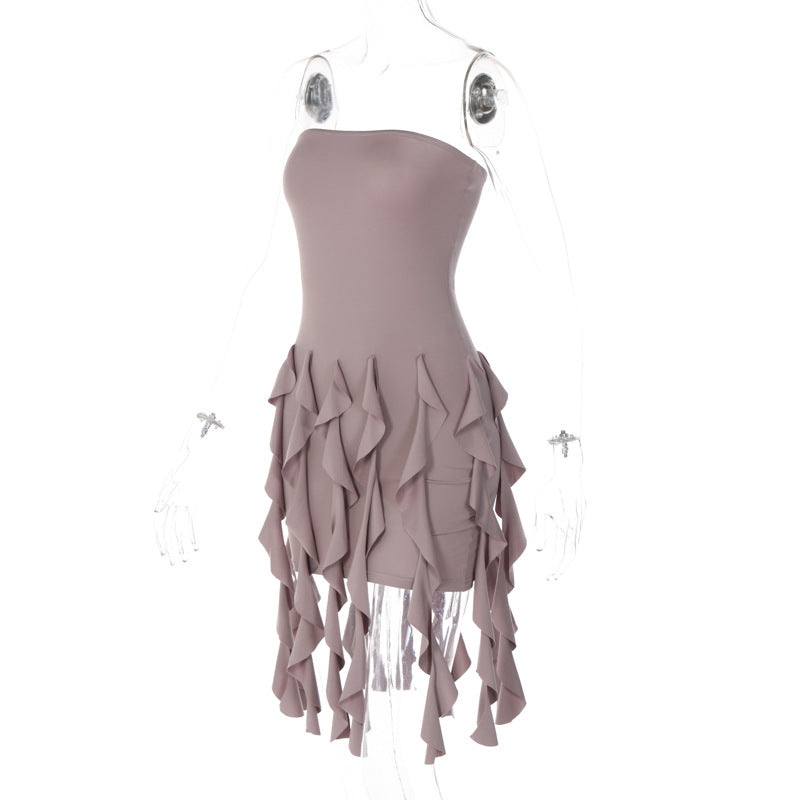 Ladies Spring Strapless Tight Fitting Lace Tassel Sexy Bodycon Dress 8