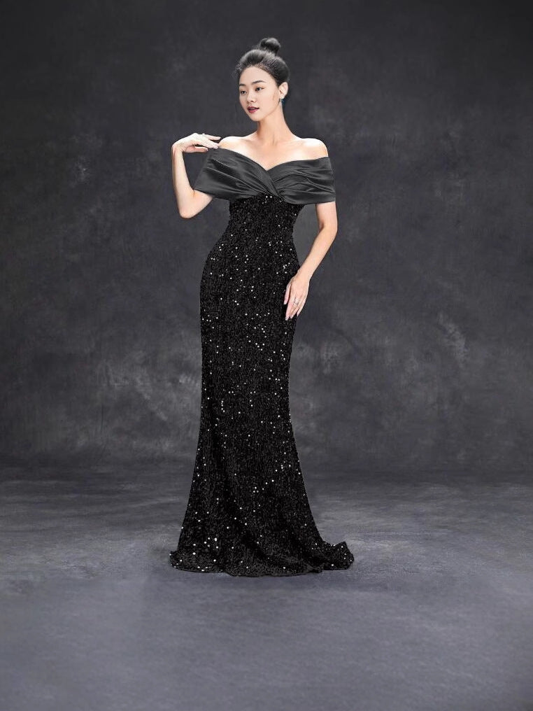 Women Off Shoulder Fishtail Sexy Sequin Party Evening Dress 7