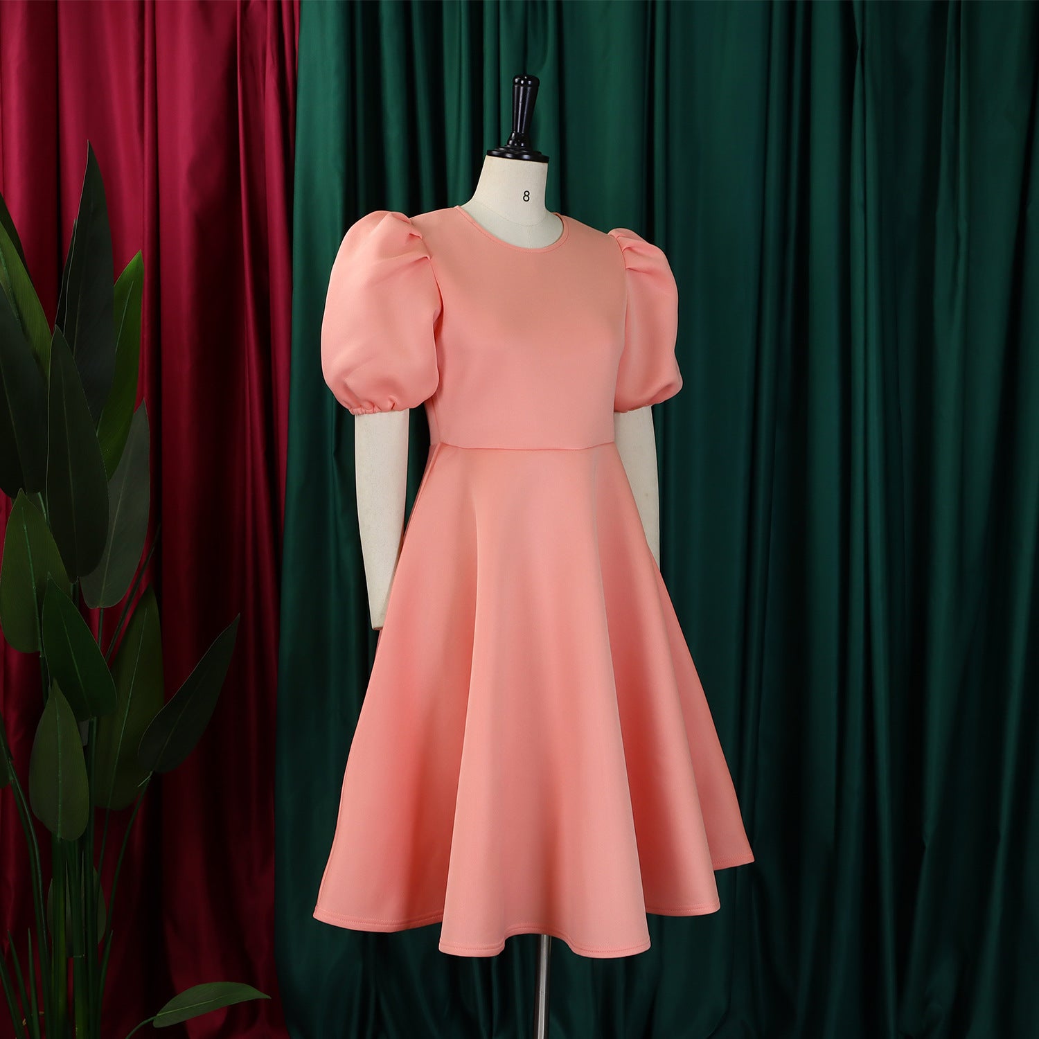 Women's Summer Short Sleeve Chic Round Neck High Waist Formal Party Evening Dress 10