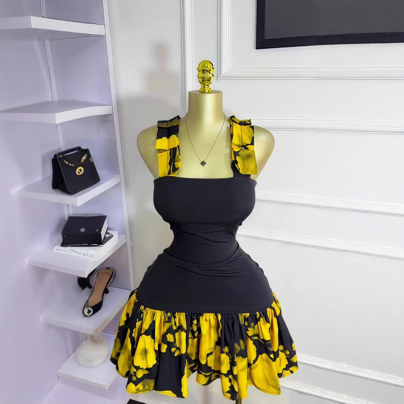 Women's Sleeveless Strapless Print Ruffle Mini Dress 4