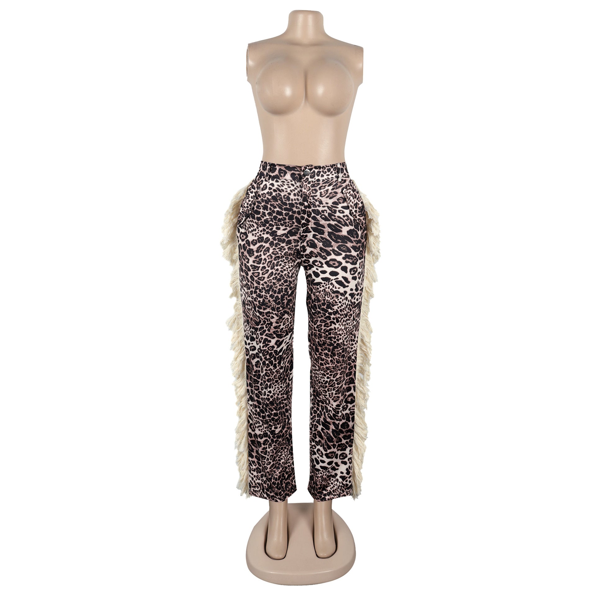 Women Sexy Printed Tassel High Waist Elastic Pocket Pants 10