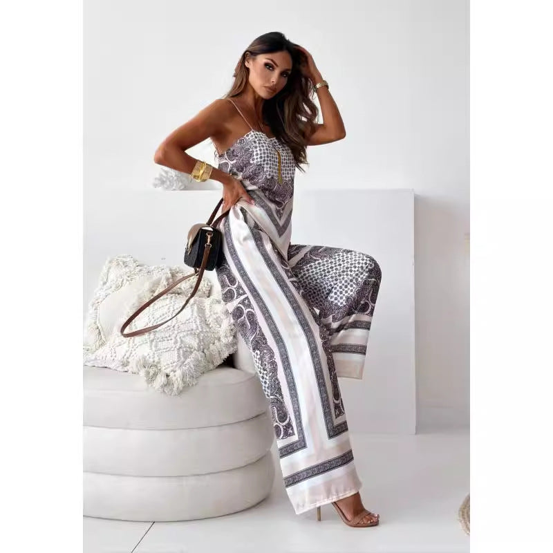 Fashionable Printed Strap Vest Wide Leg Pants Two Piece Set Women's Clothing 5