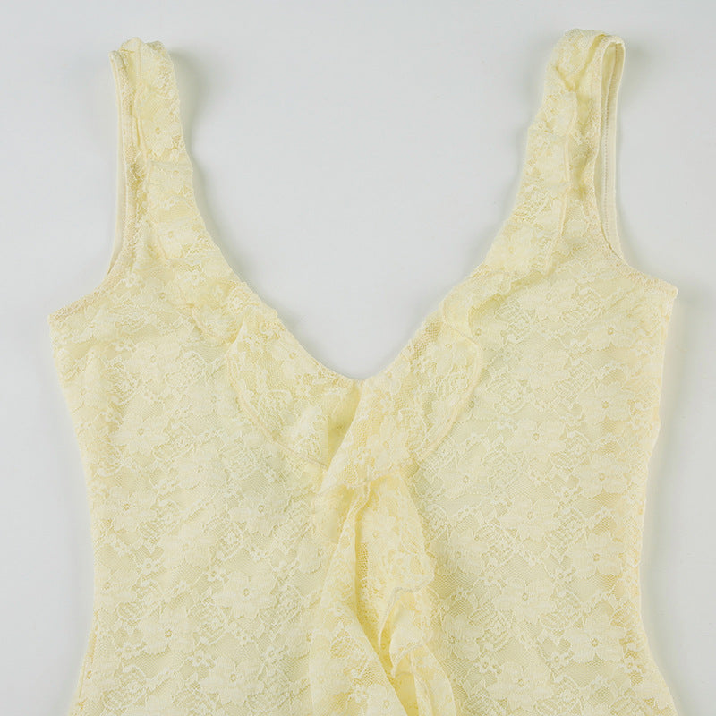 Sexy Lace Dress for Summer Holidays Slim Waist Straps Bodycon Mini Dress 16