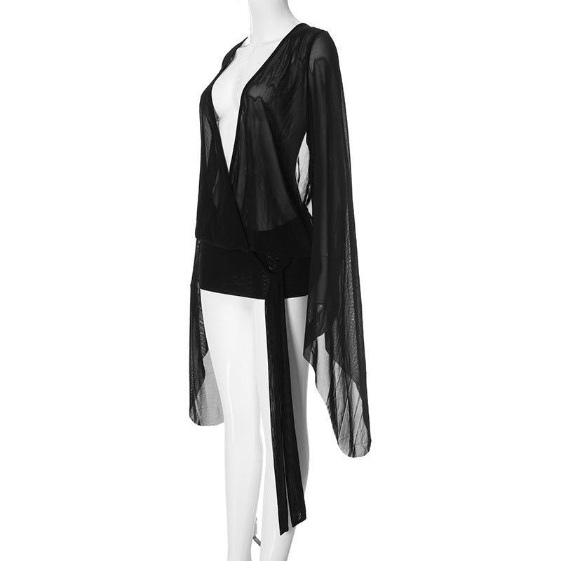 Women's Clothing Sexy Mesh Low-Cut Mini Short Dress 8