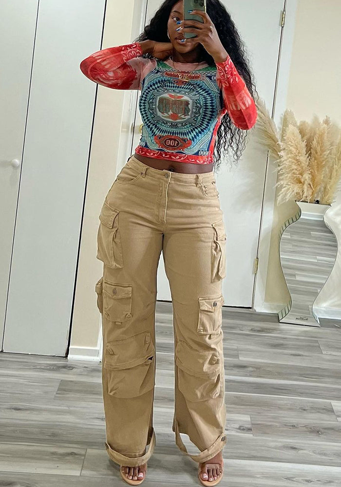 Women Cargo Pocket Denim Pants