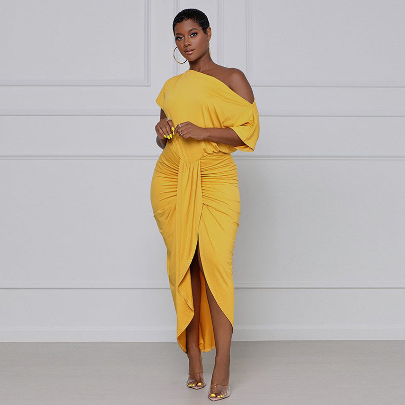 Women Slash Shoulder Irregular Maxi Dress 4