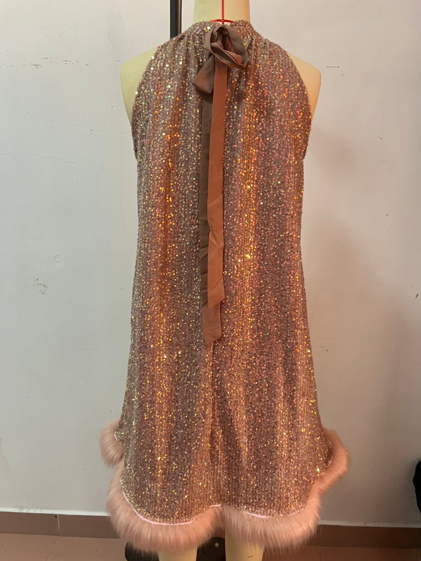 Women Sequined Sleeveless Halter Neck Dress 10