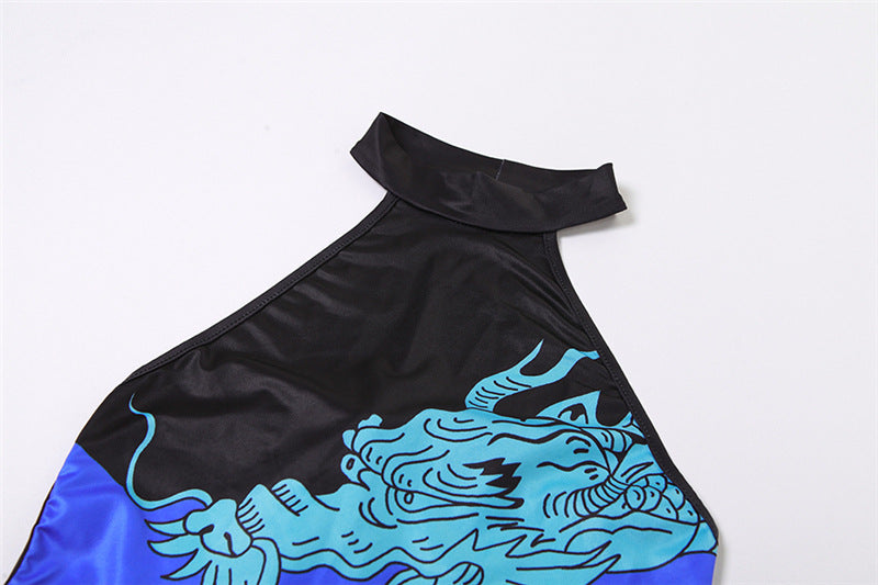 Summer Women's Fashion Halter Neck Sexy Low Back Slim Print Contrast Jumpsuit 12