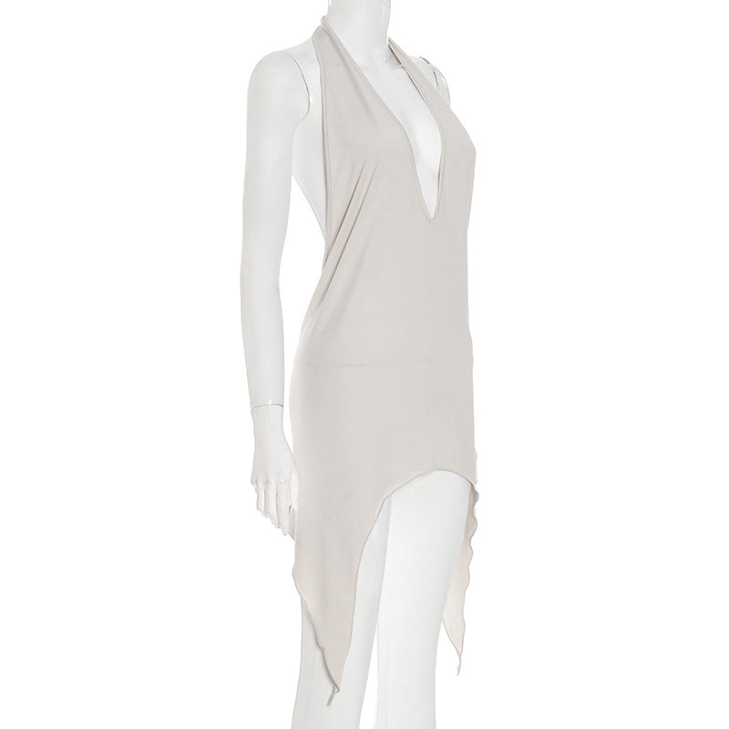 Women's Sexy Halter Neck U-Neck Deep Low Back Tight Fit Ribbon Bodycon Mini Dress 12