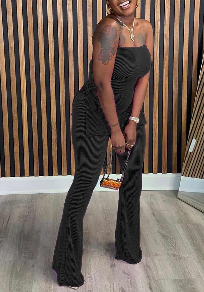 Strapless Slim Sexy Solid Color Women's Two-Piece Pants Set