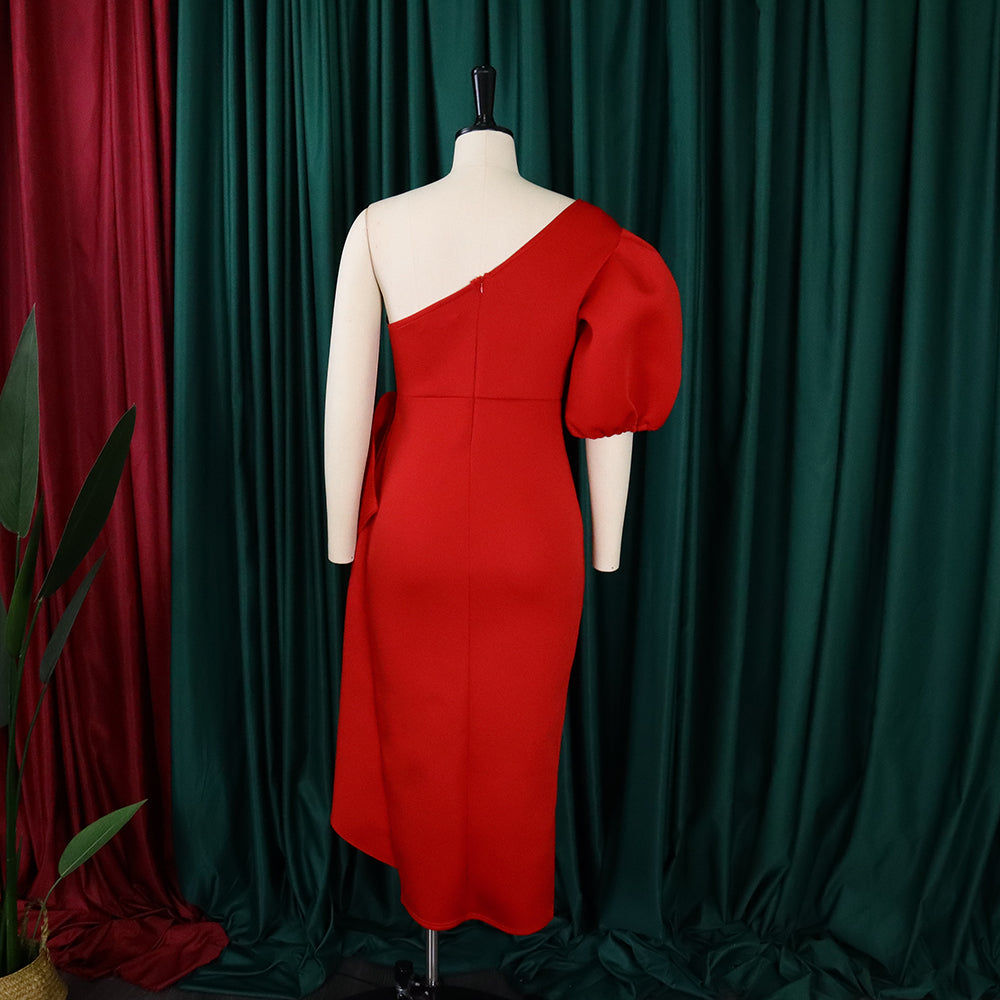 Women Summer Puff Sleeve Formal Party Slit Gown Dress 20