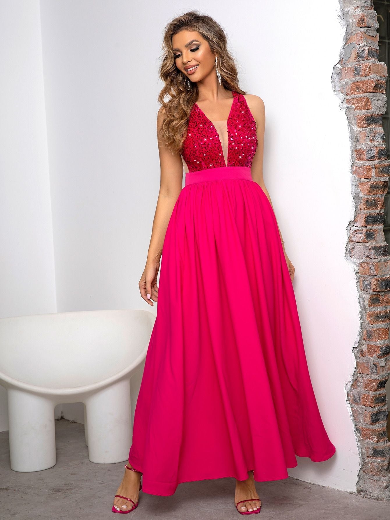 Women's Summer Solid Color Sexy Sleeveless Slits Big Swing Dress