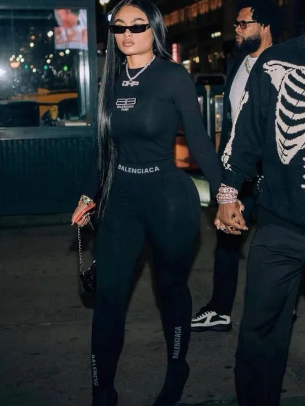 Women Letter Print Long Sleeve Top and Pants Two-Piece Set 6