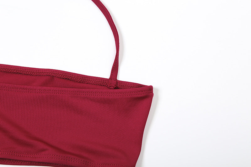 Women Fall Solid Halter Neck Lace-Up Top and Pants Two-piece Set 28