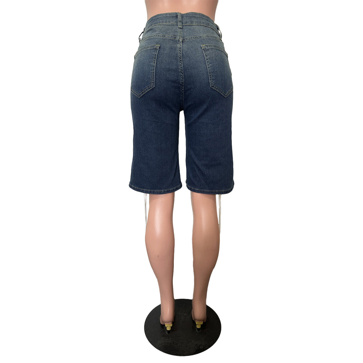 Women Retro Lace-Up Street Stretchy Washed Denim Shorts 10