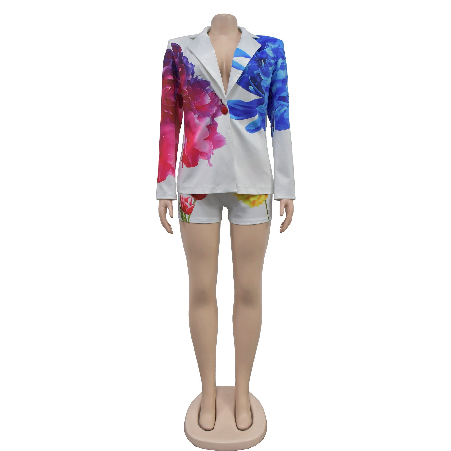 Fashion Women's Sexy Printed Blazer Shorts Two Piece Set 15