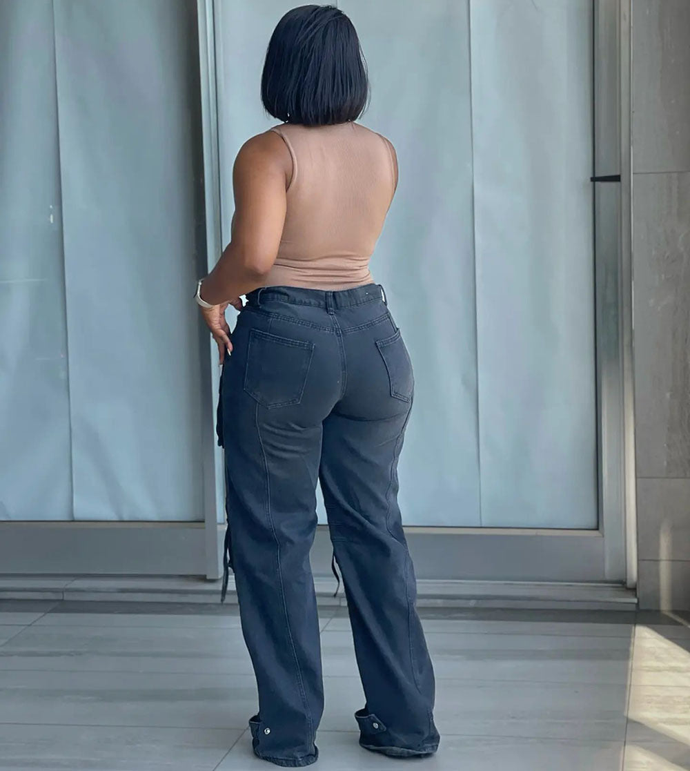 Women Fashion Denim Cargo Pants 4