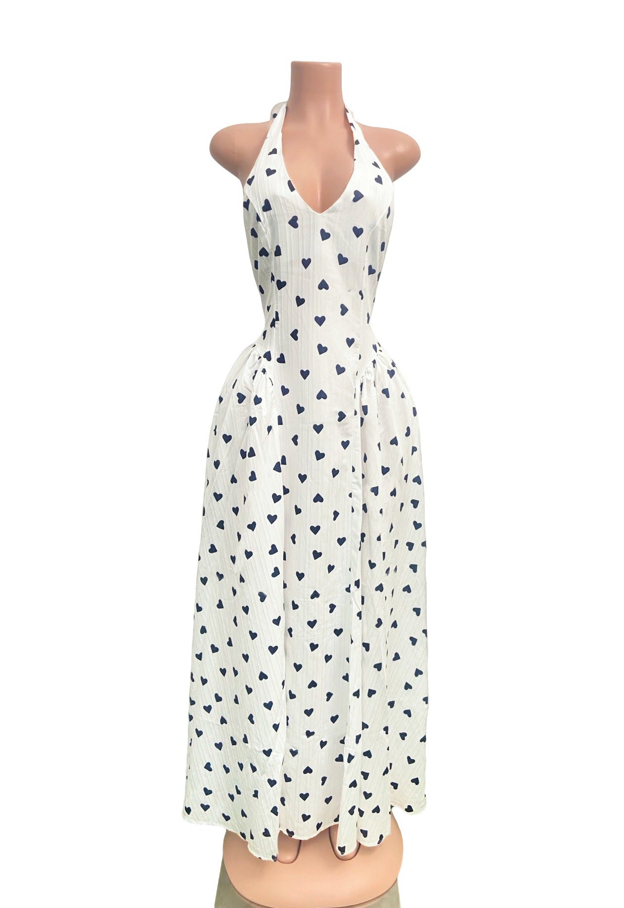 Polka Dot V-Neck Low-Back Lace-Up Halter Maxi Dress 8