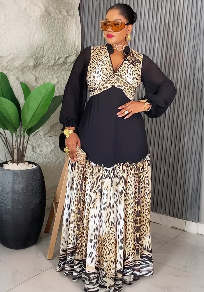 African Clothing Plus Size Women's Leopard Print Maxi Dress