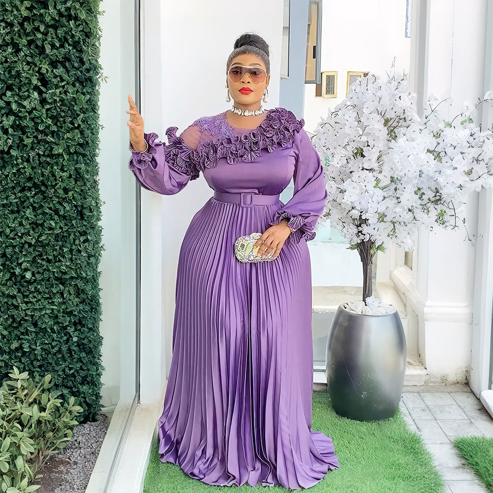 Fashion Chic Long Sleeve Dress African Plus Size Floral Maxi Gown 6