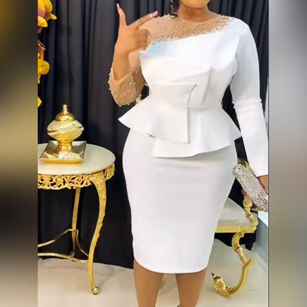 Elegant Patchwork Beaded High Waist Slim Fit Party Dress 3