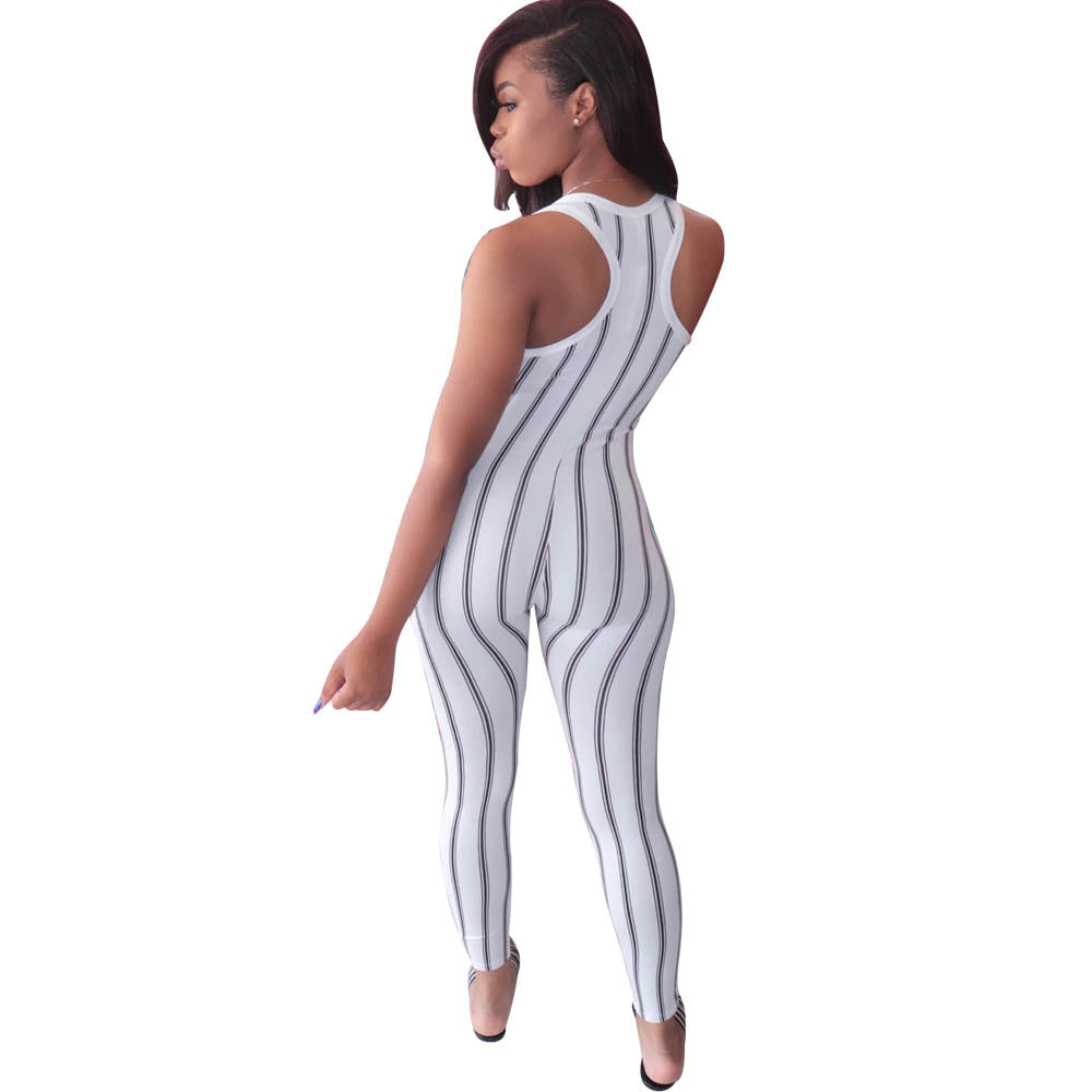 Women Sexy Sleeveless Striped Print Jumpsuit 8
