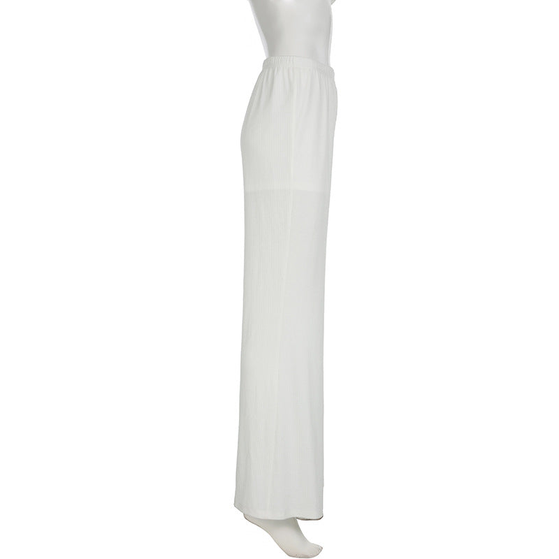 Women solid elastic waist hole material knitting Pant 6