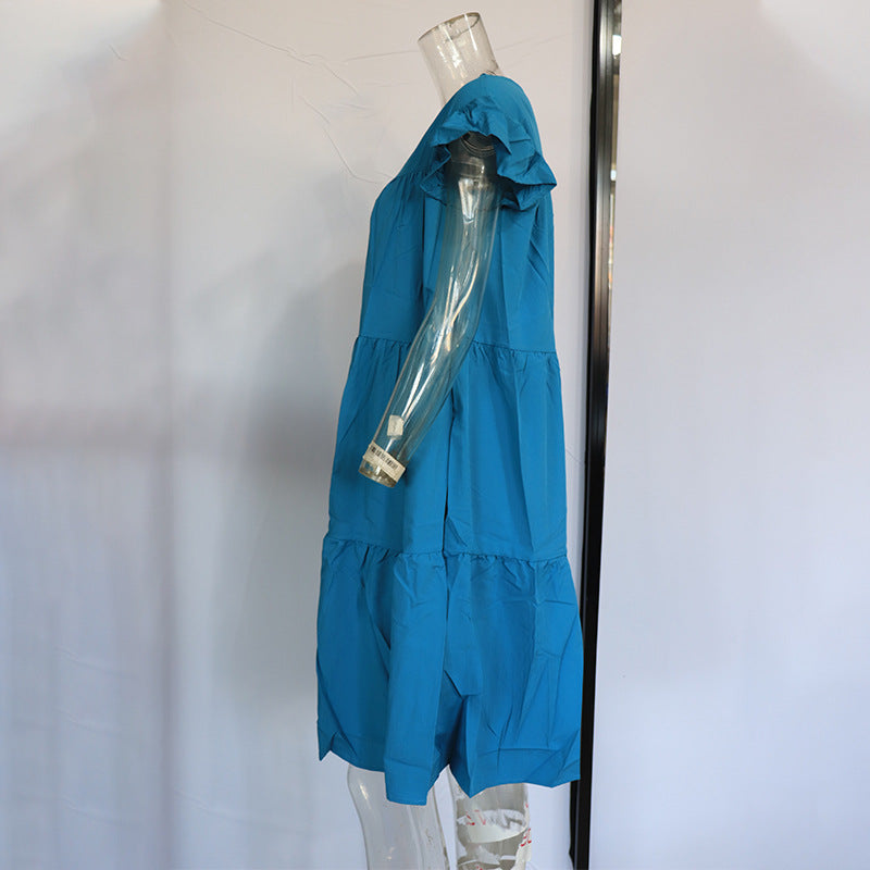 Summer Women Vintage Floral Loose Casual Round Neck Short Sleeve Dress 16