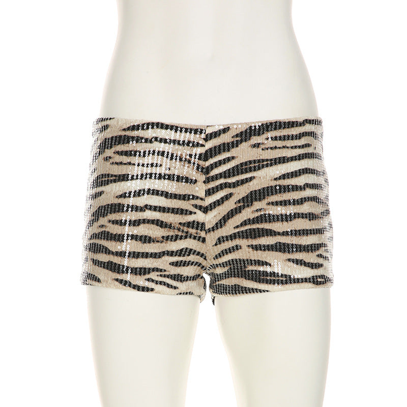 Spring Women's Leopard Print Sequins High Waist Tight Fitting Sexy Shorts Women 22