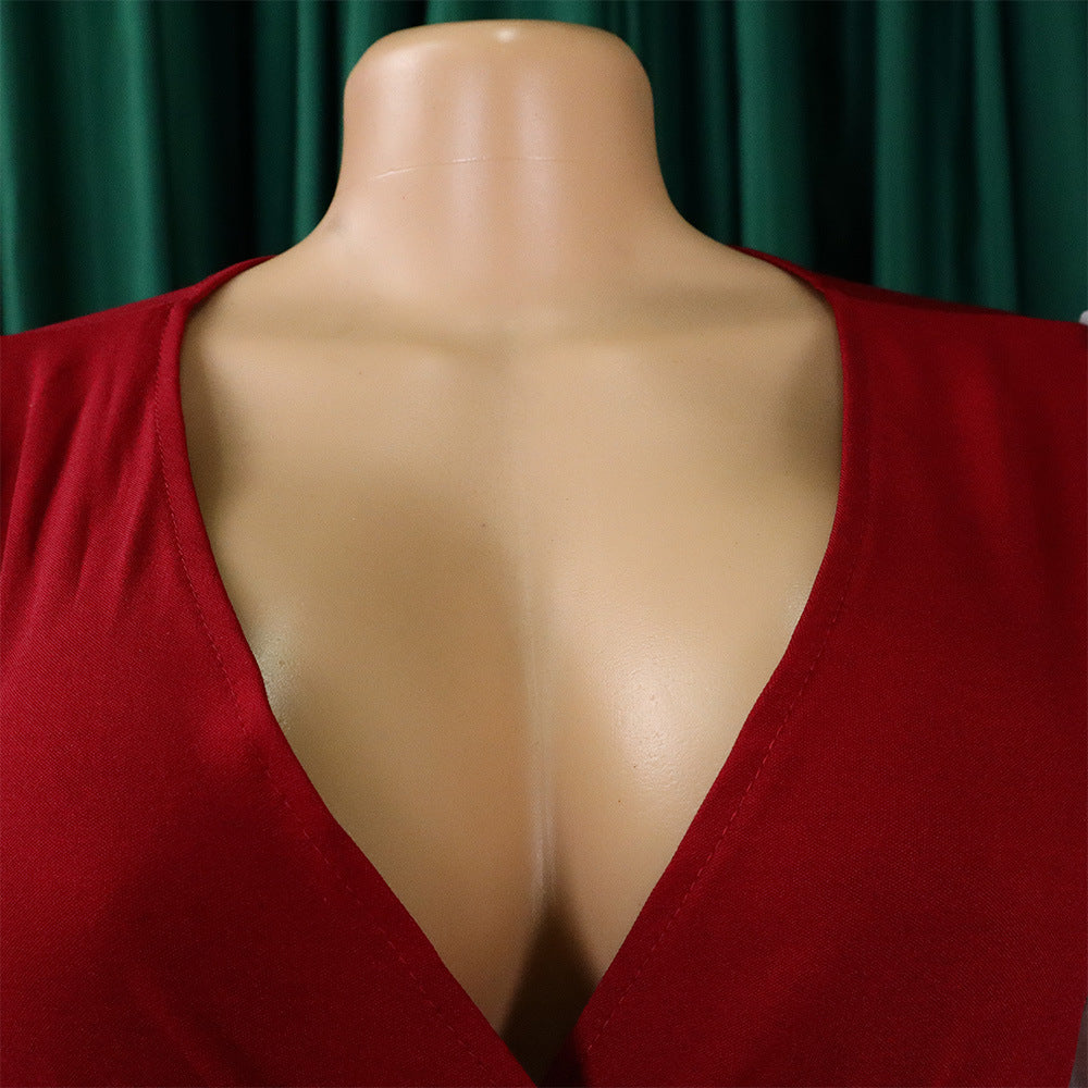 Women Summer mesh flocked puff sleeves V-neck Bodycon dress 21