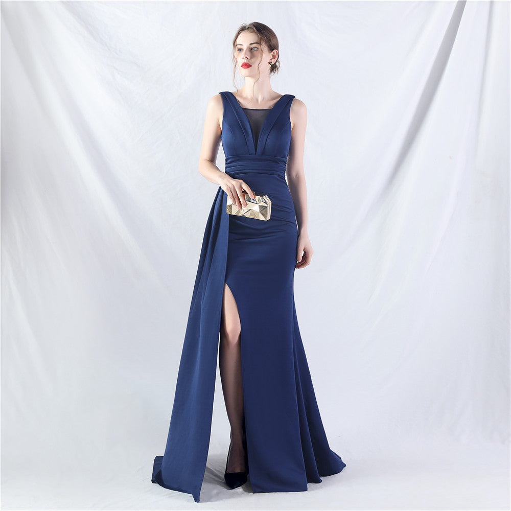 Women Pleated Satin Evening Dress 13