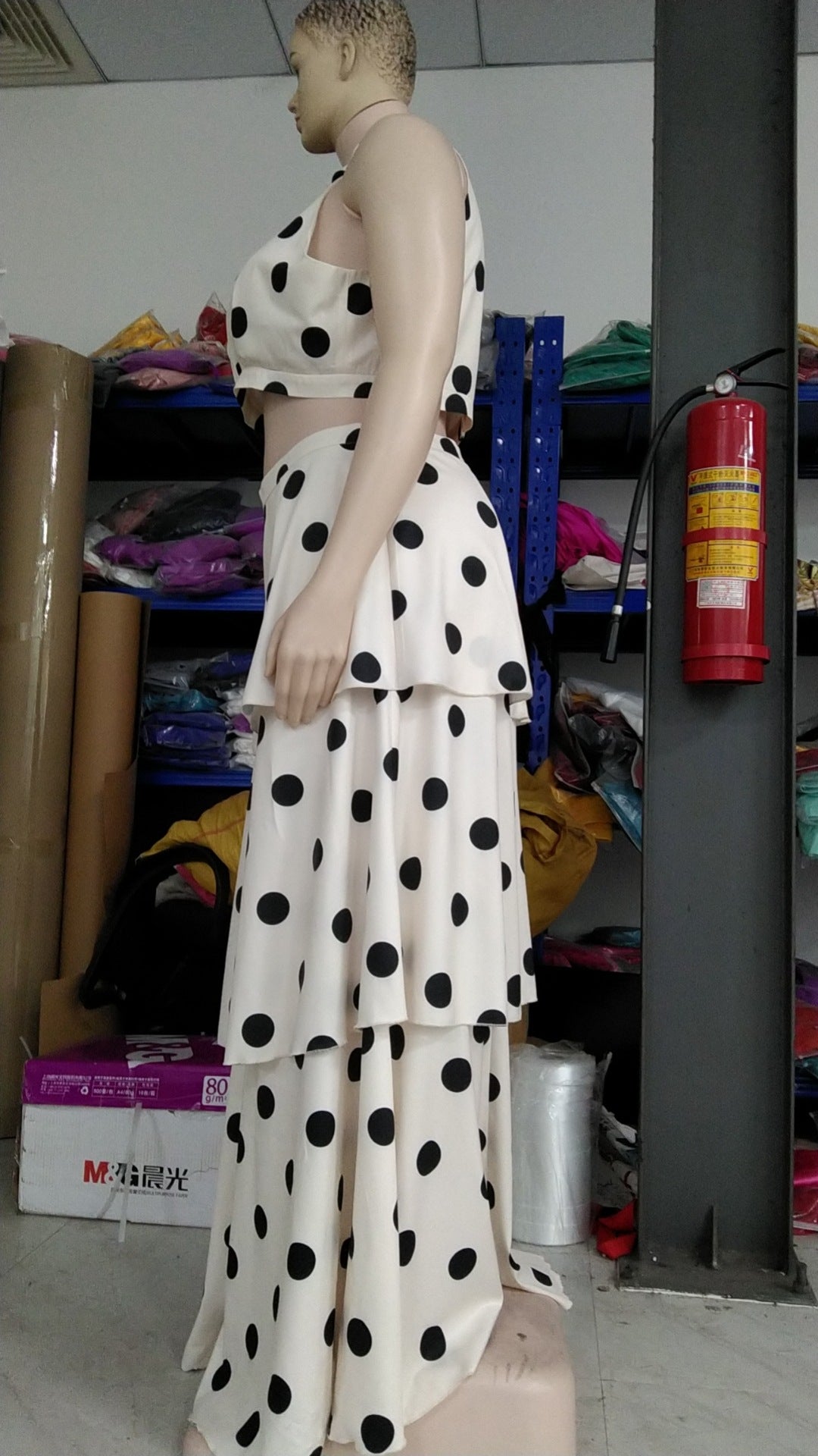 Women's Halter Neck Polka Dot High Waist Ruffle Fashion Skirt Set 9