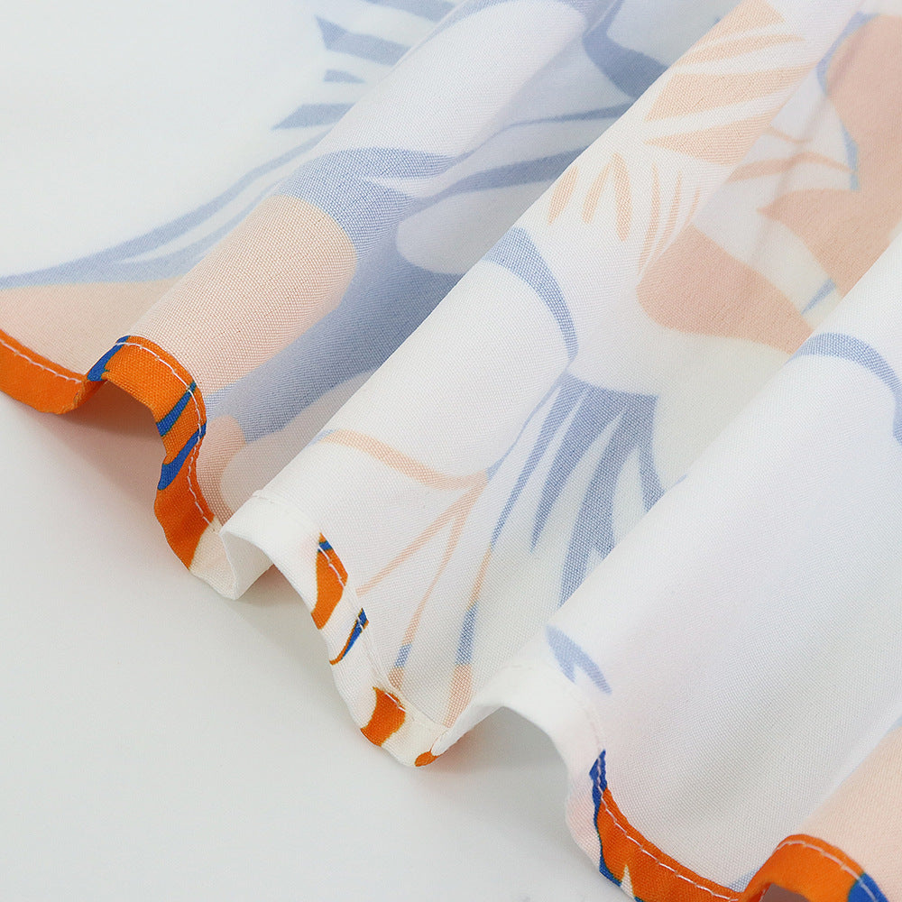 Women's Summer Print Turndown Collar Belt Slim Waist Long Dress 14