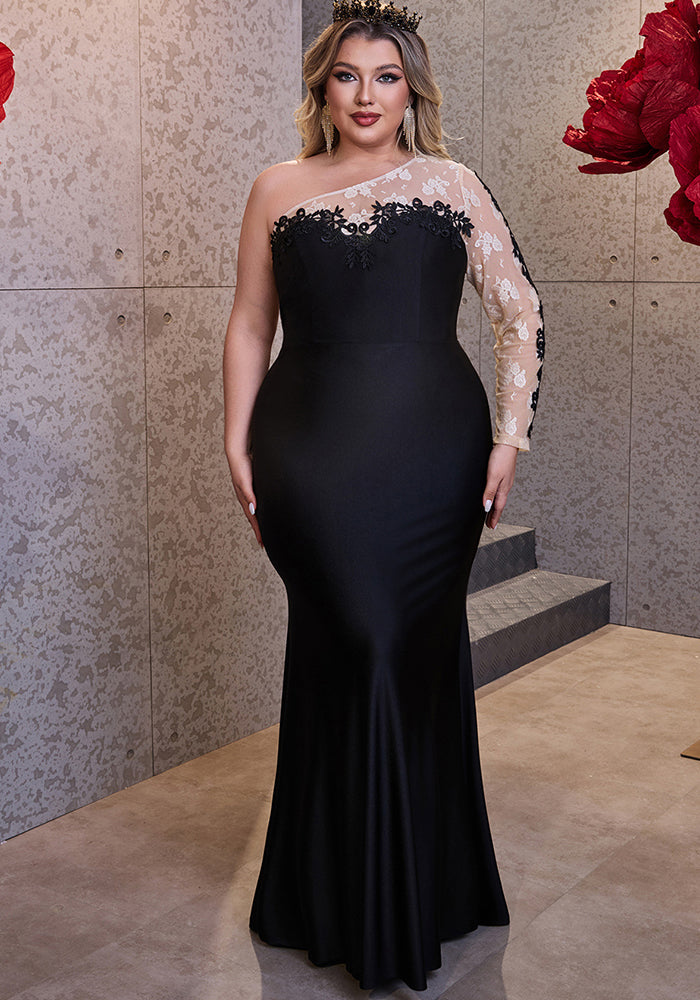 Plus-Size Women Elegant Lace One-Shoulder Sexy Evening Dress
