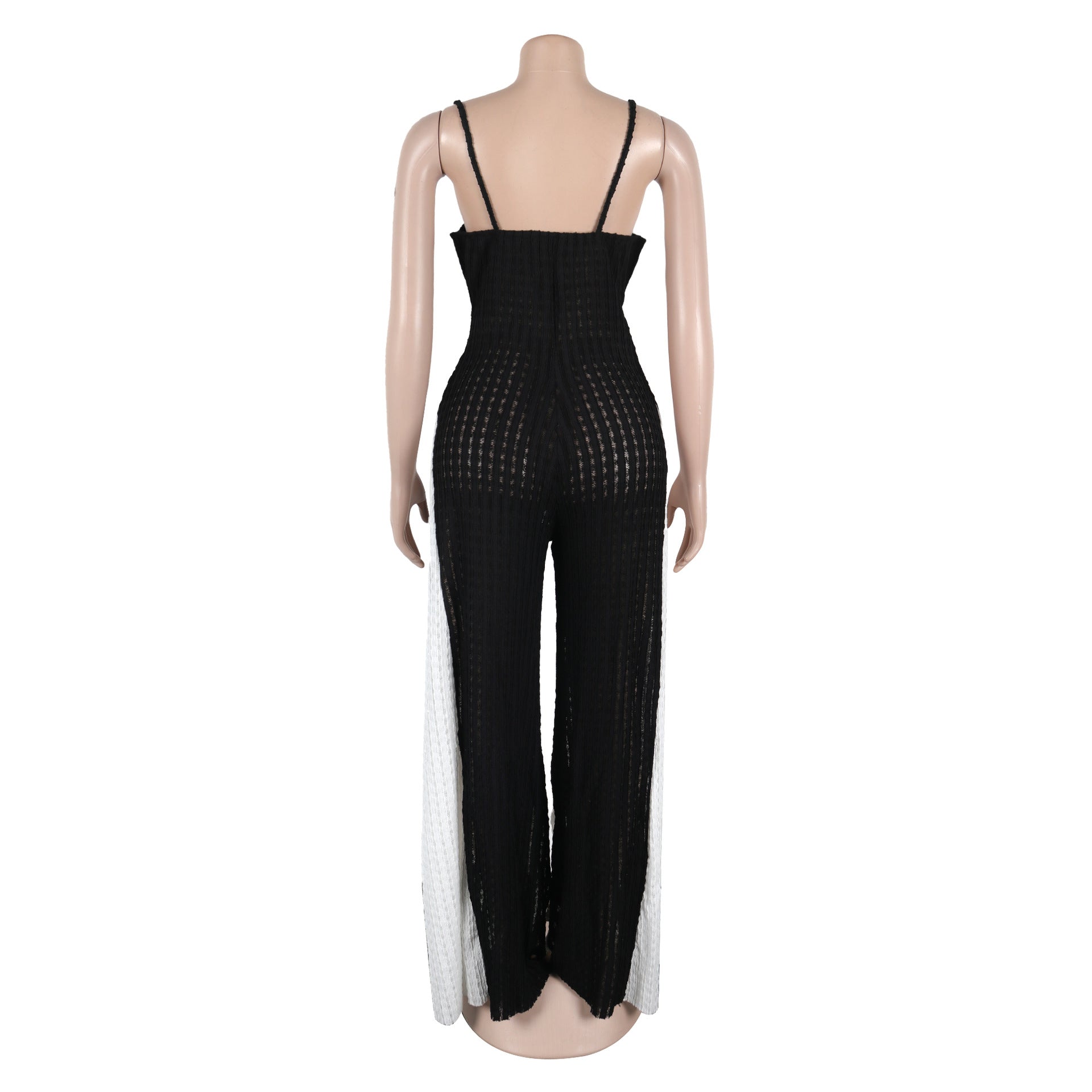 Women Sexy Hollow Wide-leg knitting Suspender Patchwork Contrast Jumpsuit 17