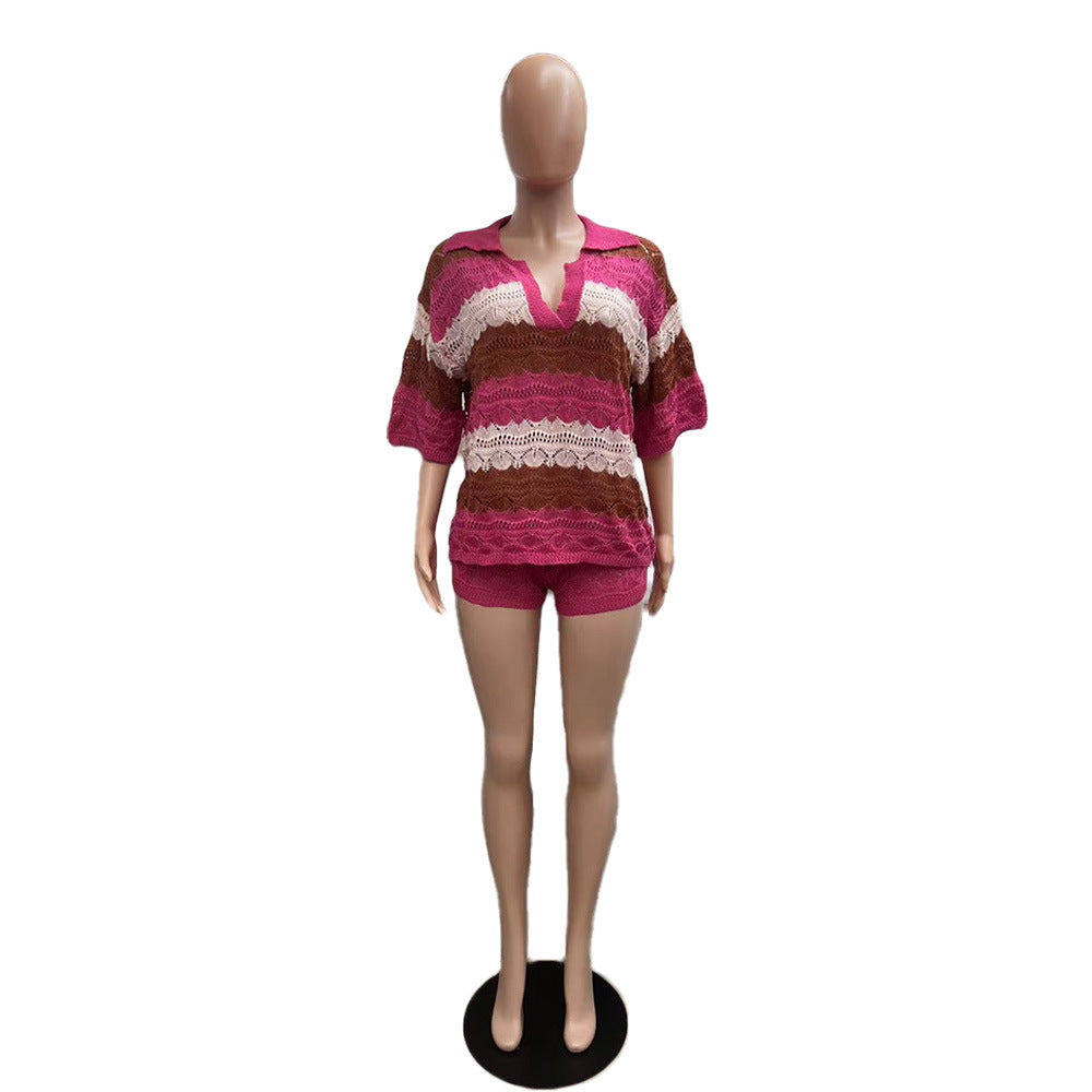 Women striped sweater and Shorts Two-piece Set 6