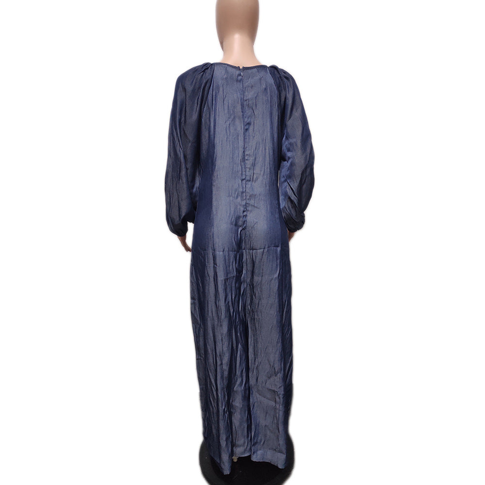 Women Metal Ring Collar Long Sleeve Wide Leg Loose Jumpsuit 6