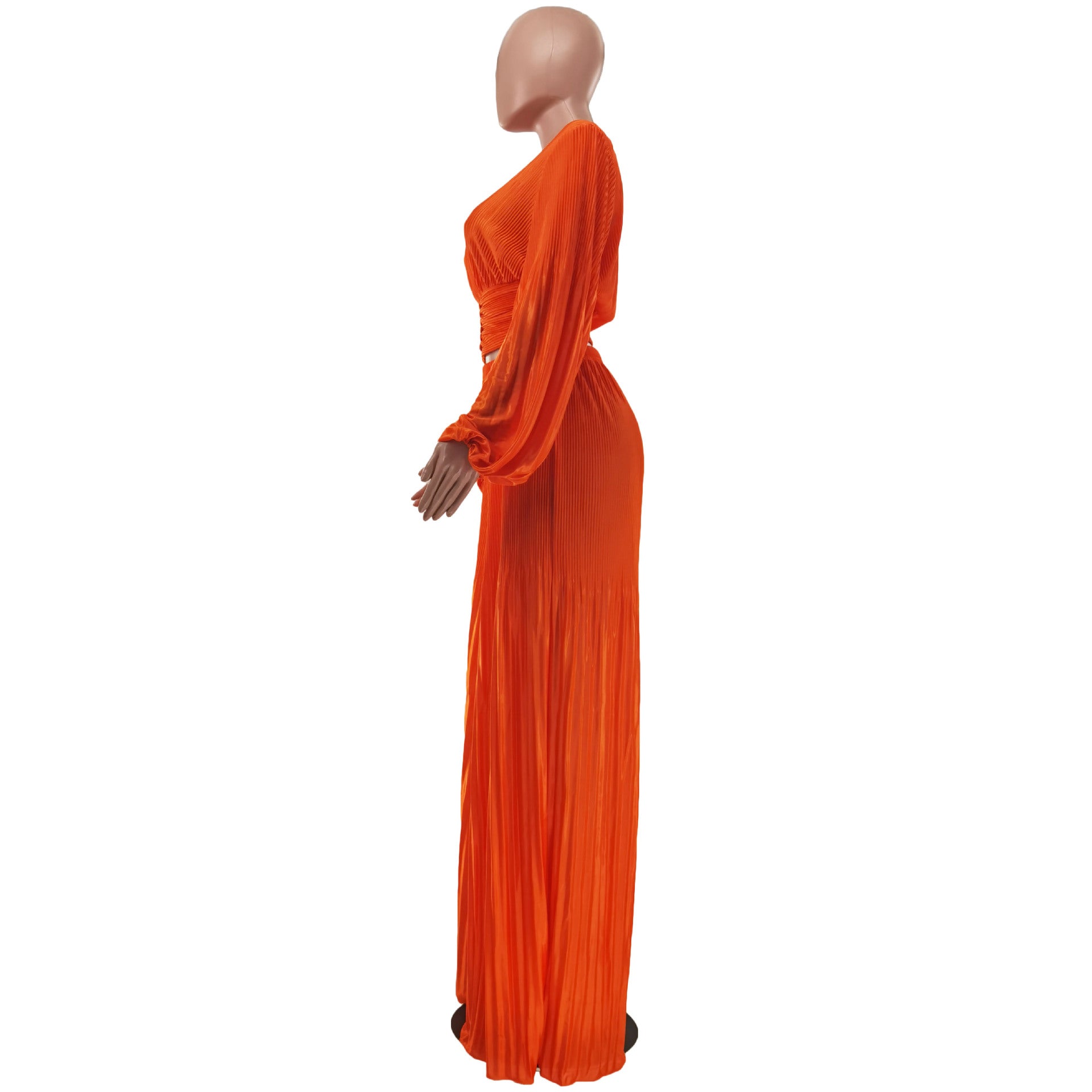 Women sexy pleated v-neck top and wide-leg pants two-piece set 7