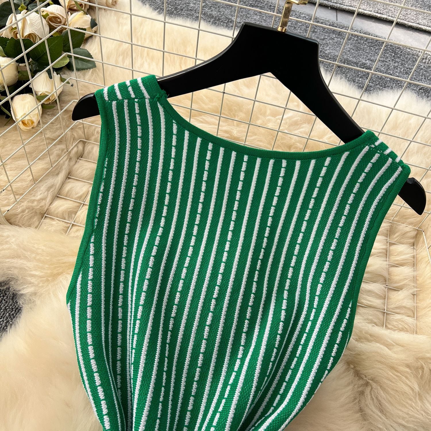 Women's Summer Square Neck Sleeveless Striped Slim Knitting Dress 19