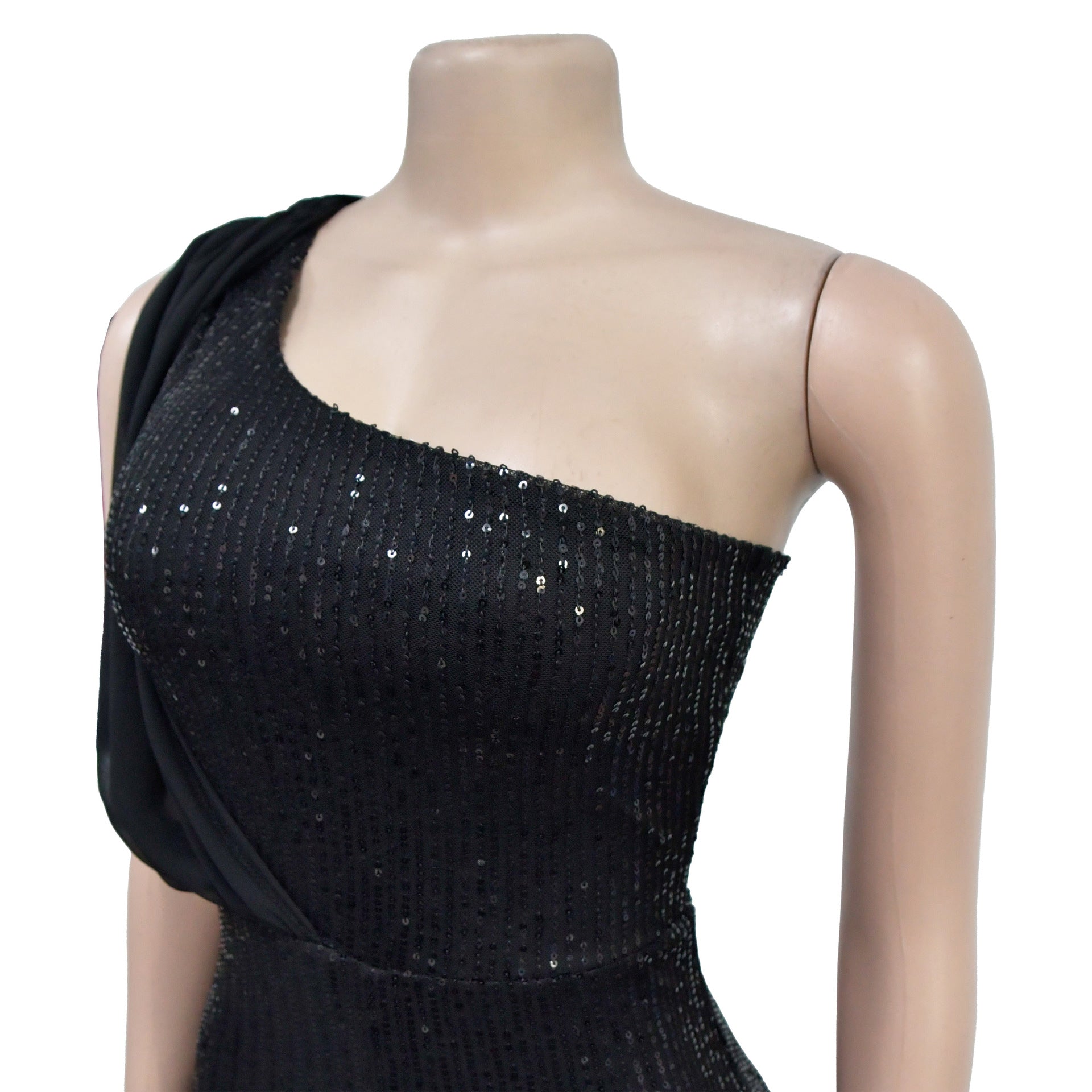 Women Solid Sleeveless One Shoulder Sequin Jumpsuit 20