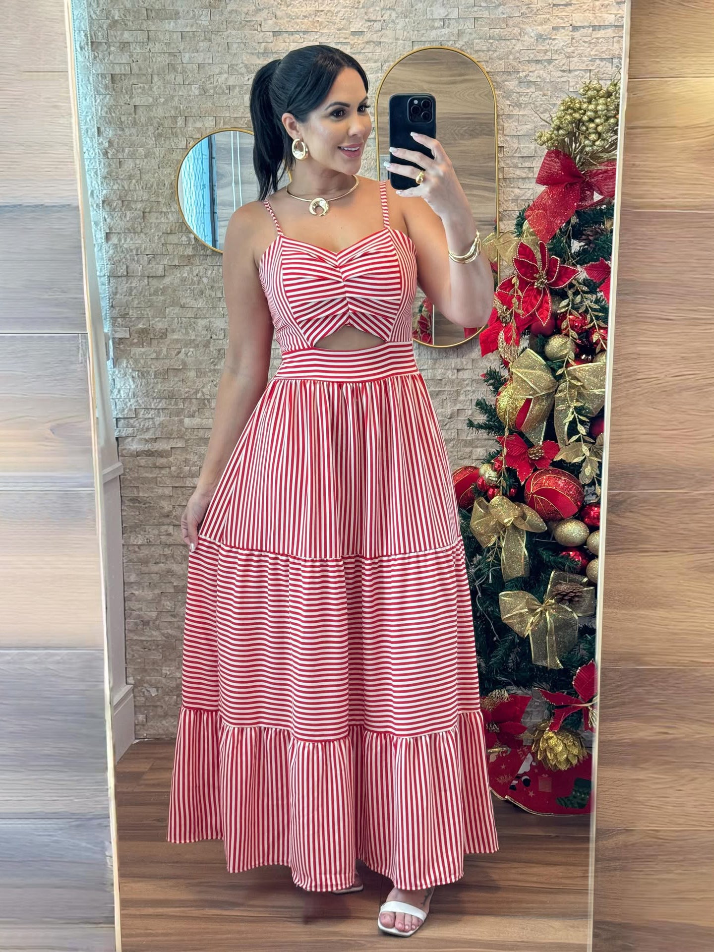 Women's Striped Strap Casual Midi Dress 3