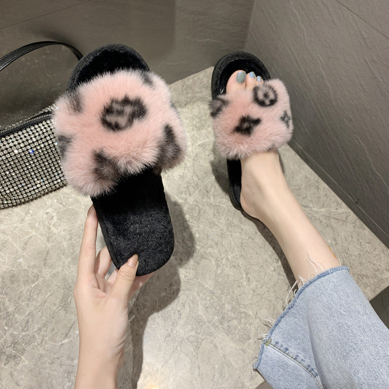 fur flat slippers women's home rabbit fur cotton slippers 8