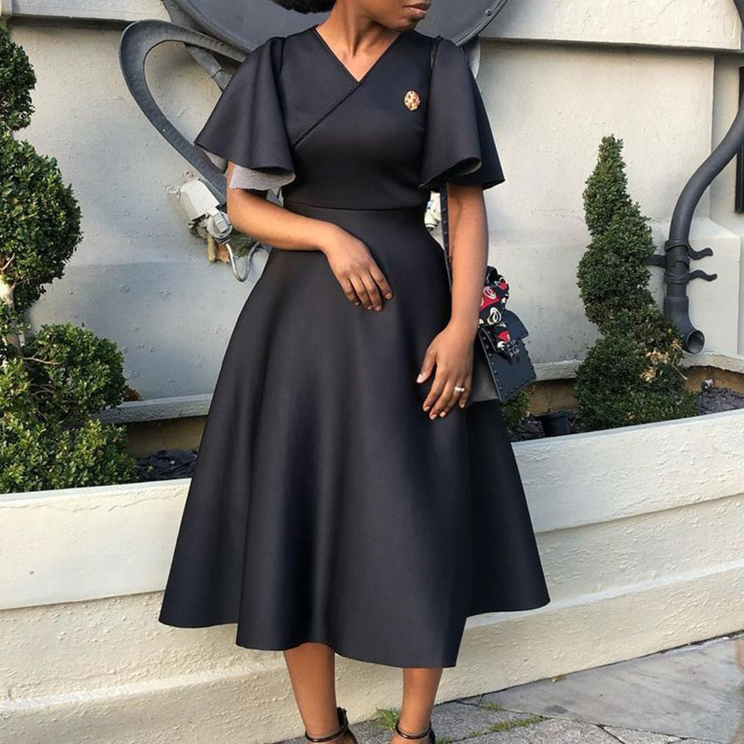 Women's Bell Bottom Sleeve V-Neck Chic Chic Oversized Gown Dress 7