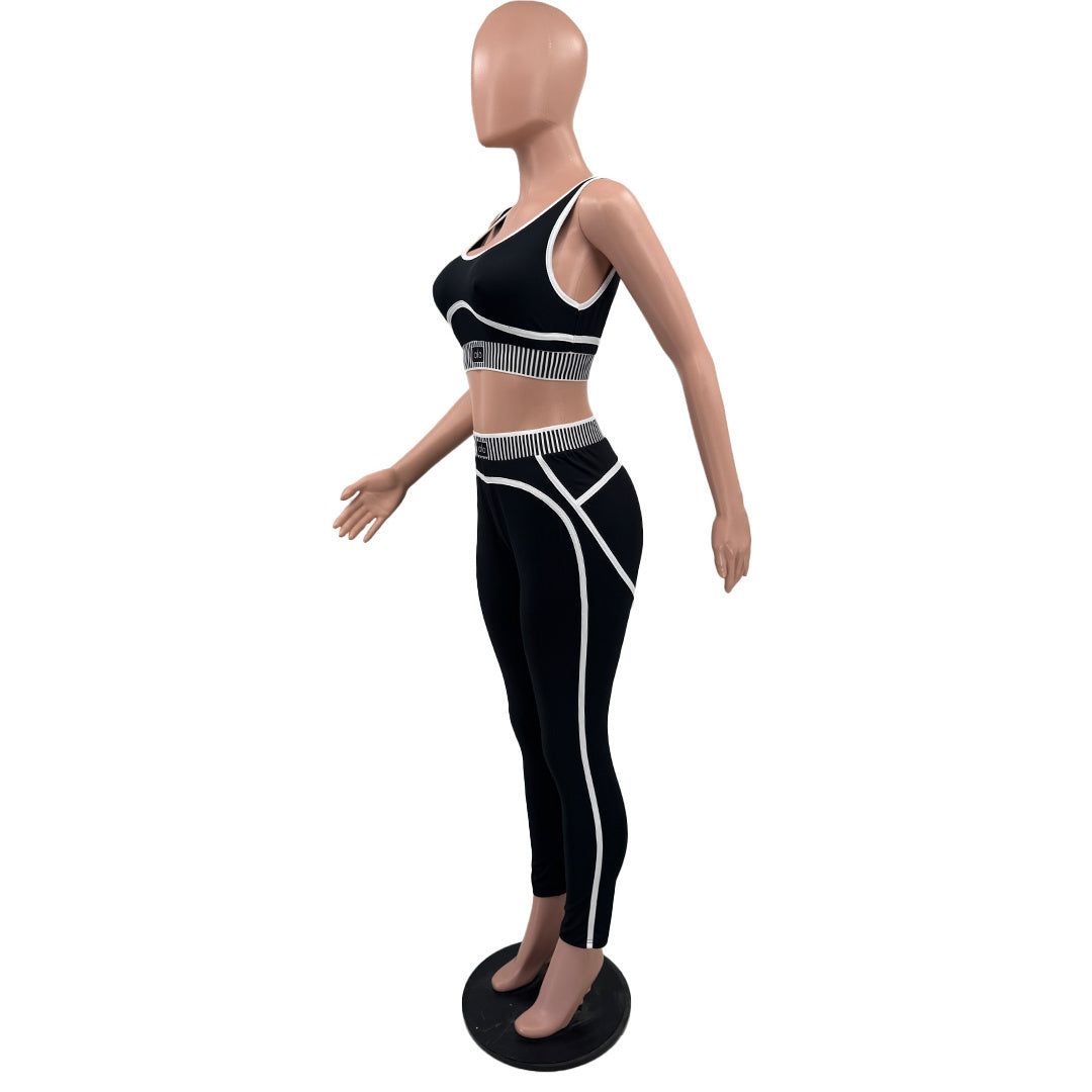 Women's Casual Anti-Shock Running Yoga Sports Fitness Two-Piece Pants Set 4